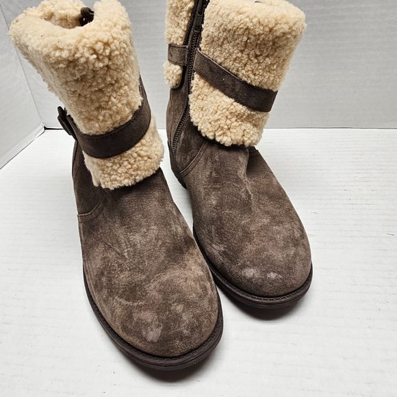 Womens UGG Blayre Brown Cream 1006039 Boots Cuff Sherpa Sheepskin 10 - Picture 4 of 16